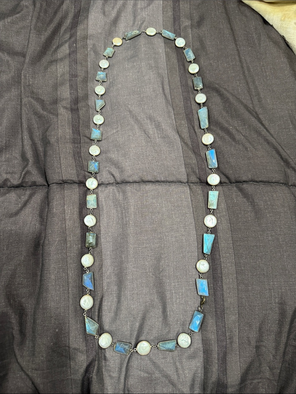 Mother Pearl and Labradorite Long Necklace - Women Jewelry 20 inches
